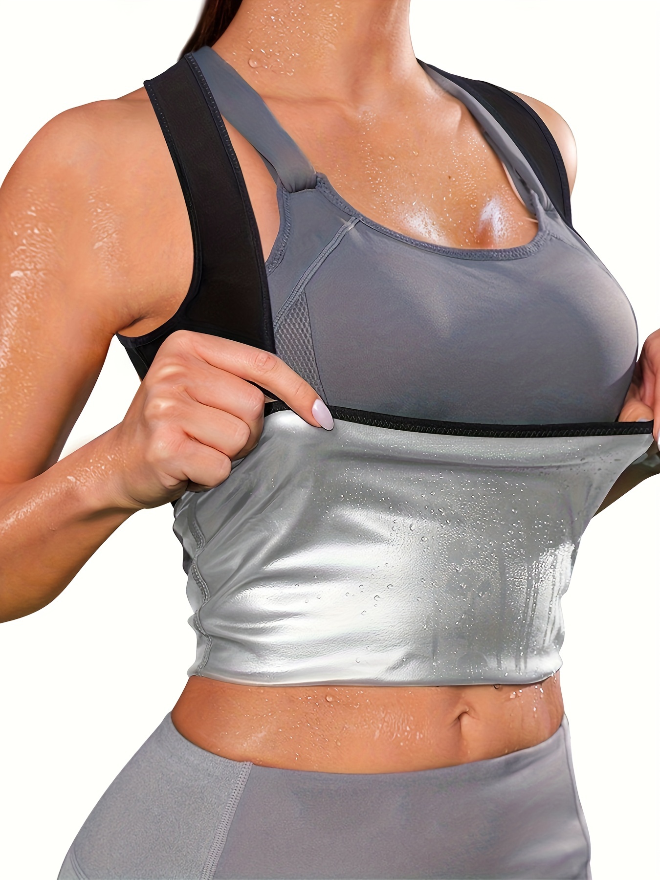 Women Neoprene Waist Trainer Shirt Slimming Body Shaper Workout Sweat Sport  Tops 