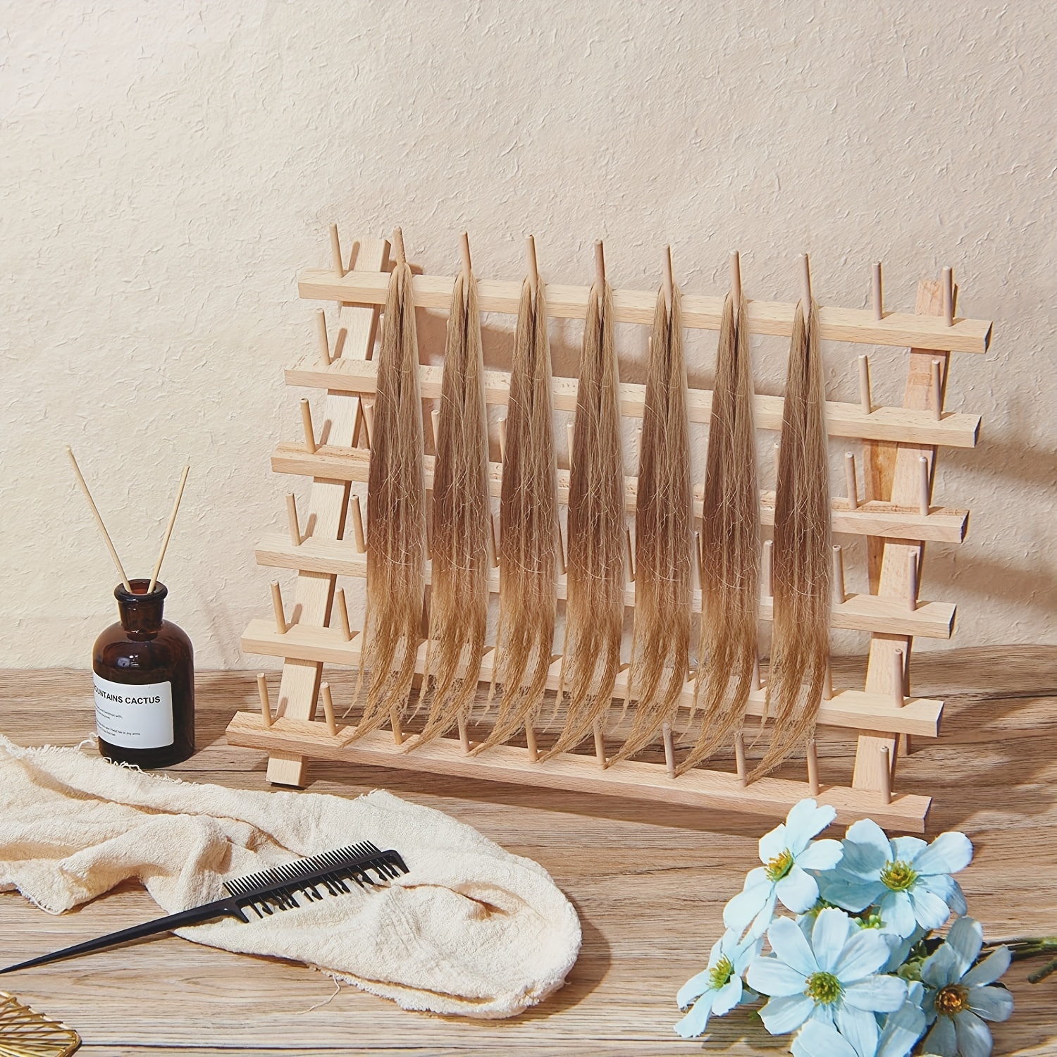 60-Spool Thread Rack, Wooden Thread Holder Sewing Organizer for