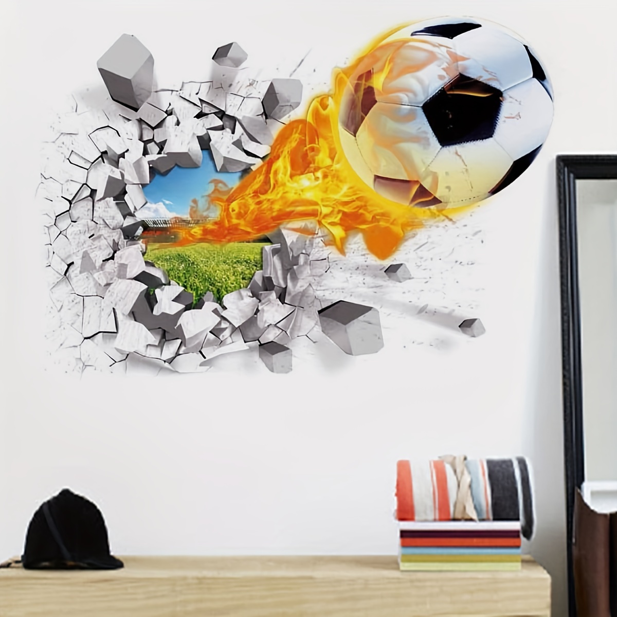 Papier peint Football en flammes de feu, papier peint mural pour