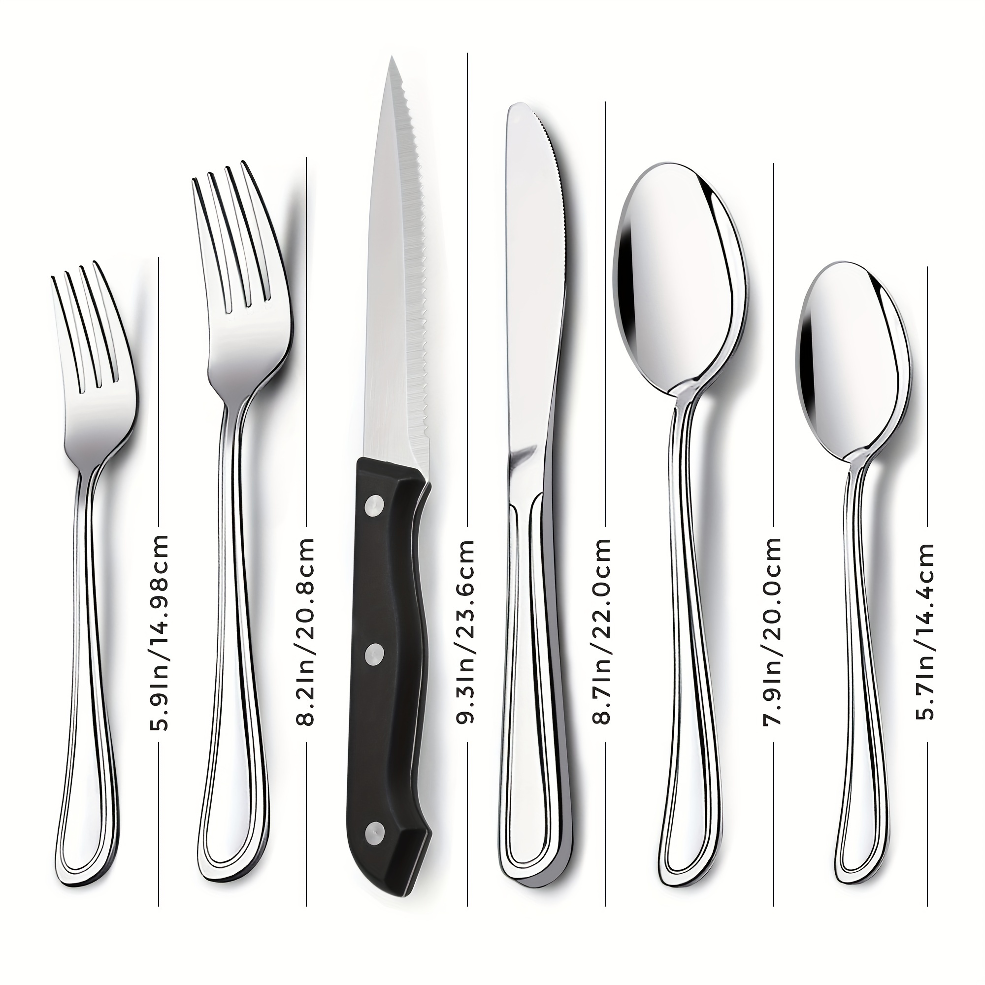 Heavy Duty Silverware Set with Steak Knives and Serving Utensils, E-far  53-Piece Stainless Steel Flatware Cutlery Set for 8, Heavy Weight Tableware
