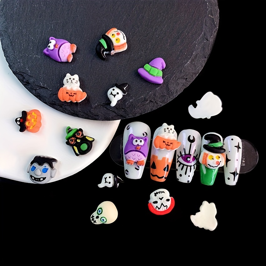 Halloween Nail Art Charms,resin 3d Ghost, Cat, Pumpkin, Haunted House  Flatback Rhinestones,nail Art Supplies For Women And Girls - Temu