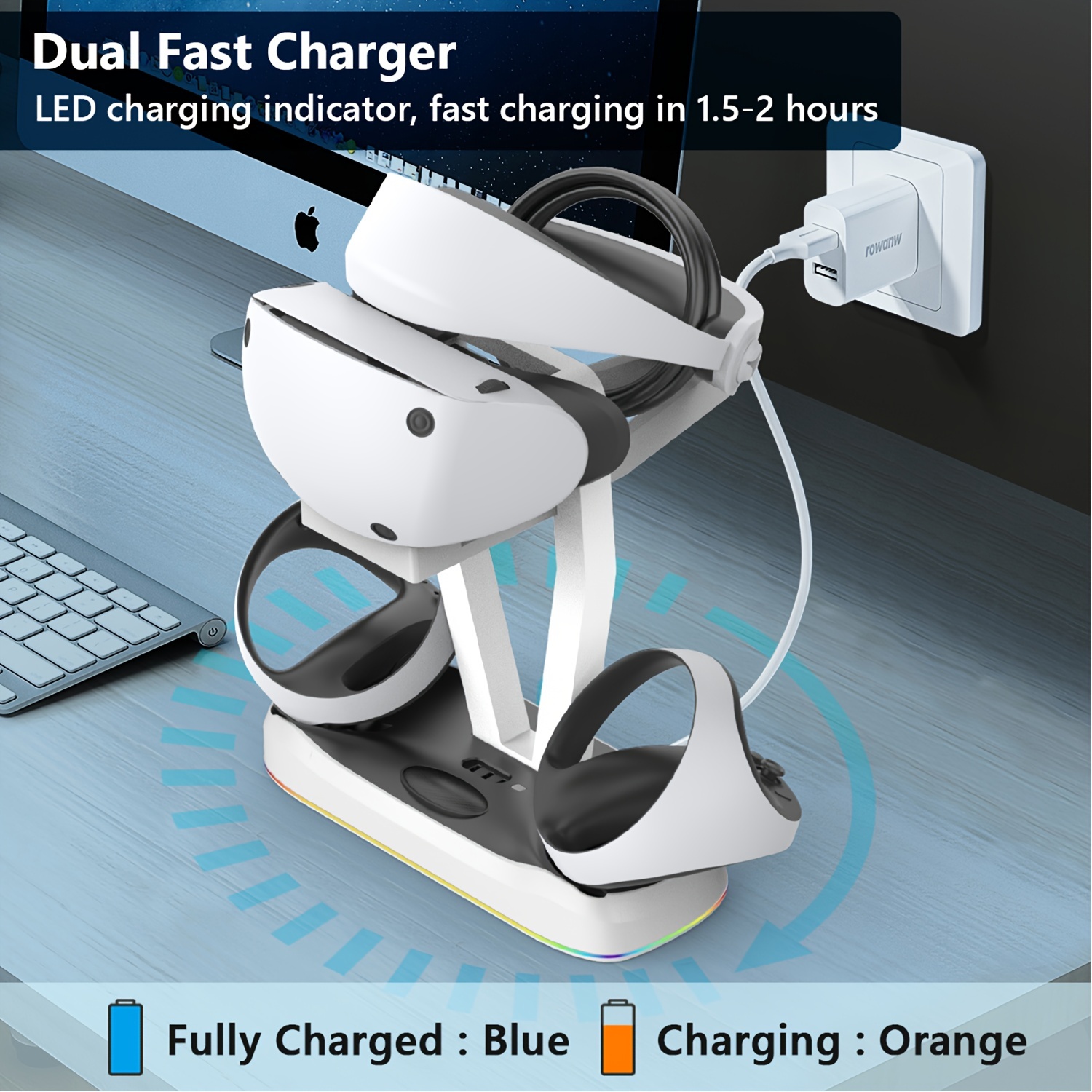 Charging Dock for PS5 VR2 Controller, Fast Charger Station with 2  Rechargeable Port, Magnetic Charging Base with LED Indicator for PS VR2  Accessories