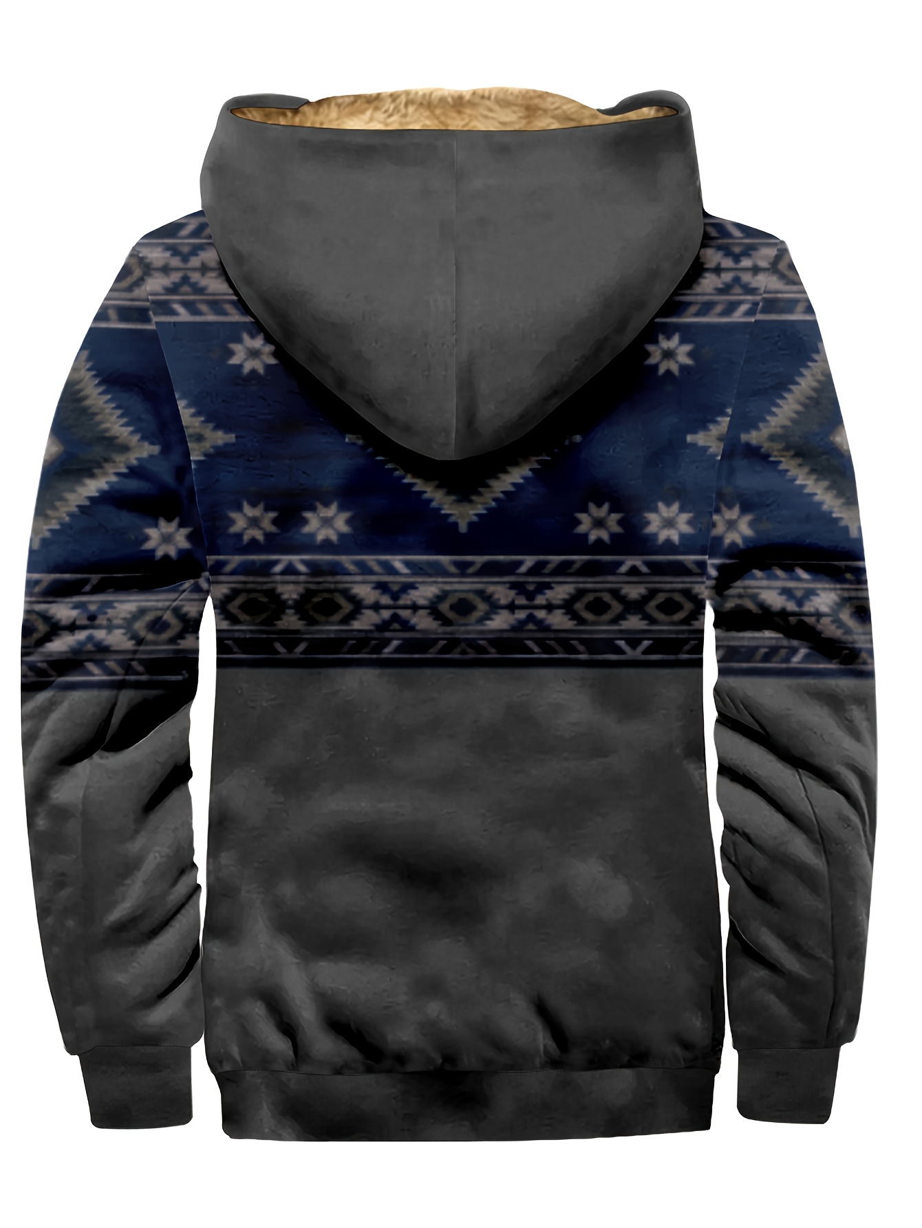 Ethnic Style Warm Fleece Hooded Jacket, Men's Casual Warm Thick Zip Up  Hoodie For Fall Winter