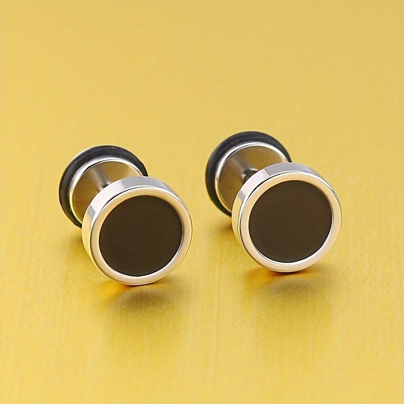 Men's Titanium Steel Round Drip Oil Stud Earrings