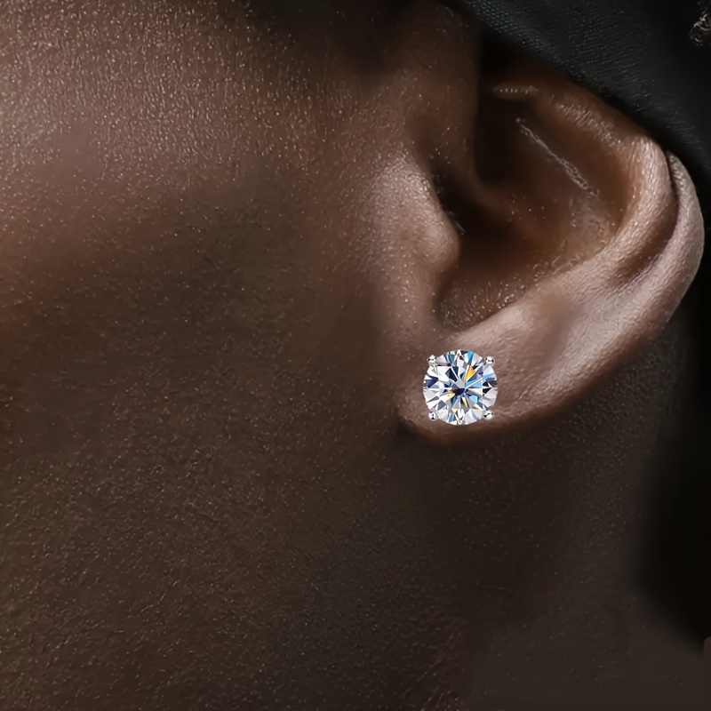 925 Sterling Silver Moissanite Stud Earrings for Men and Women
