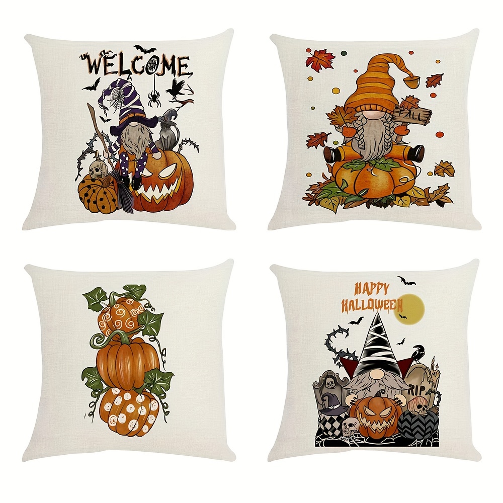 Linen Halloween Decorative Throw Pillow Case Pumpkin Gnome - Temu