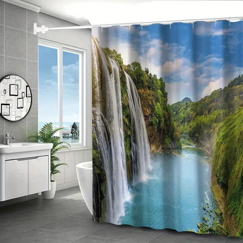 Waterfall Pattern Shower Curtain Waterproof Bathroom Curtain - Temu