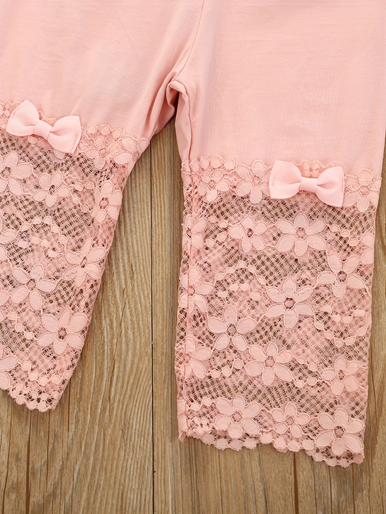 Girls Soft Cotton Leggings with Bow Flowers Lace Patchwork