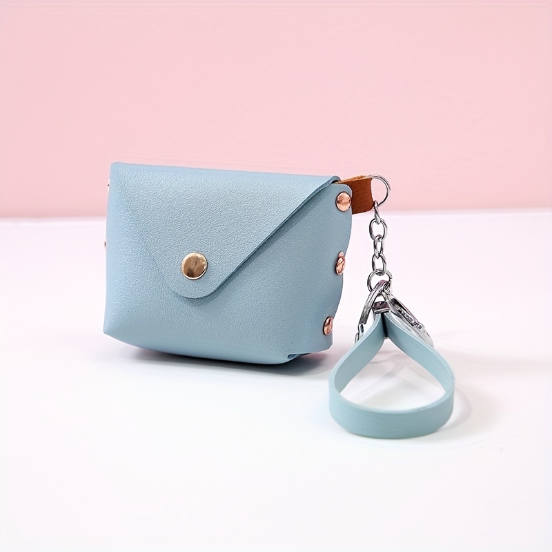 Mini Pu Leather Coin Purse With Keychain, Scarf Decor Earphone Bag