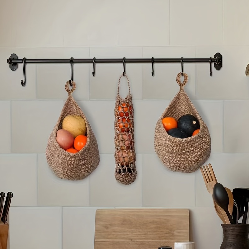 UPKOCH Cesta colgante de pared tejida con astillas de madera, cesta de  almacenamiento decorativa, cesta de almacenamiento rústica para utensilios  de