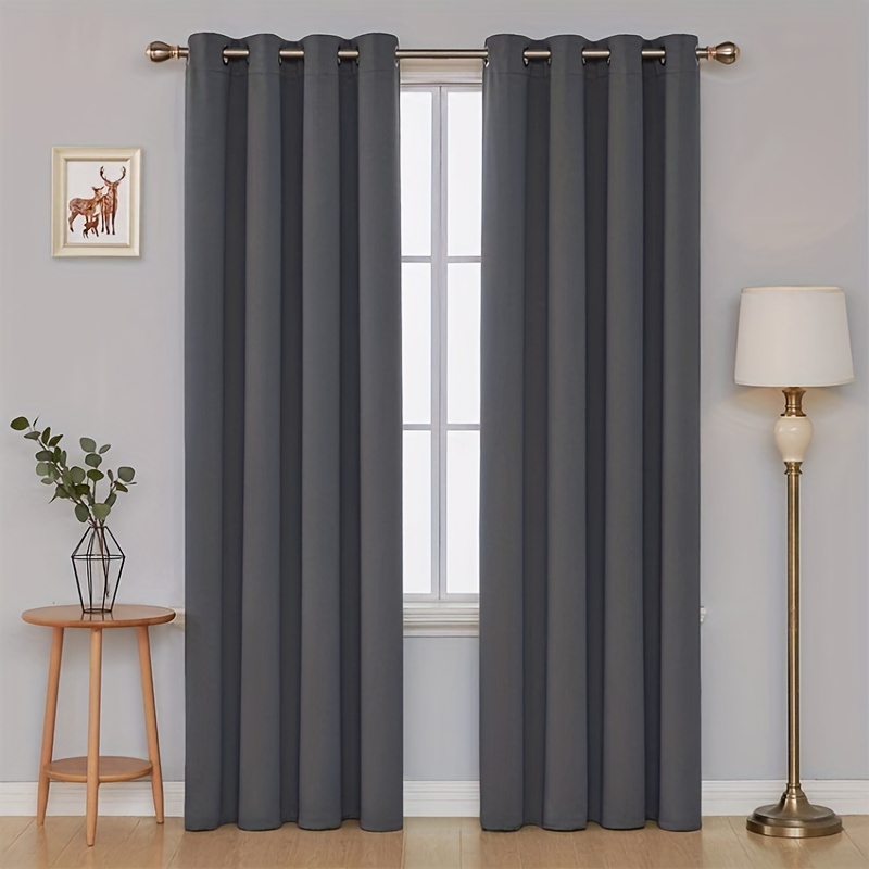 

1 Panel Plain Solid Color Blackout Curtain, Woven Thermal Insulated Curtain Room Darkening Grommet Top Curtain, For Living Room Bedroom Decor Home Decor