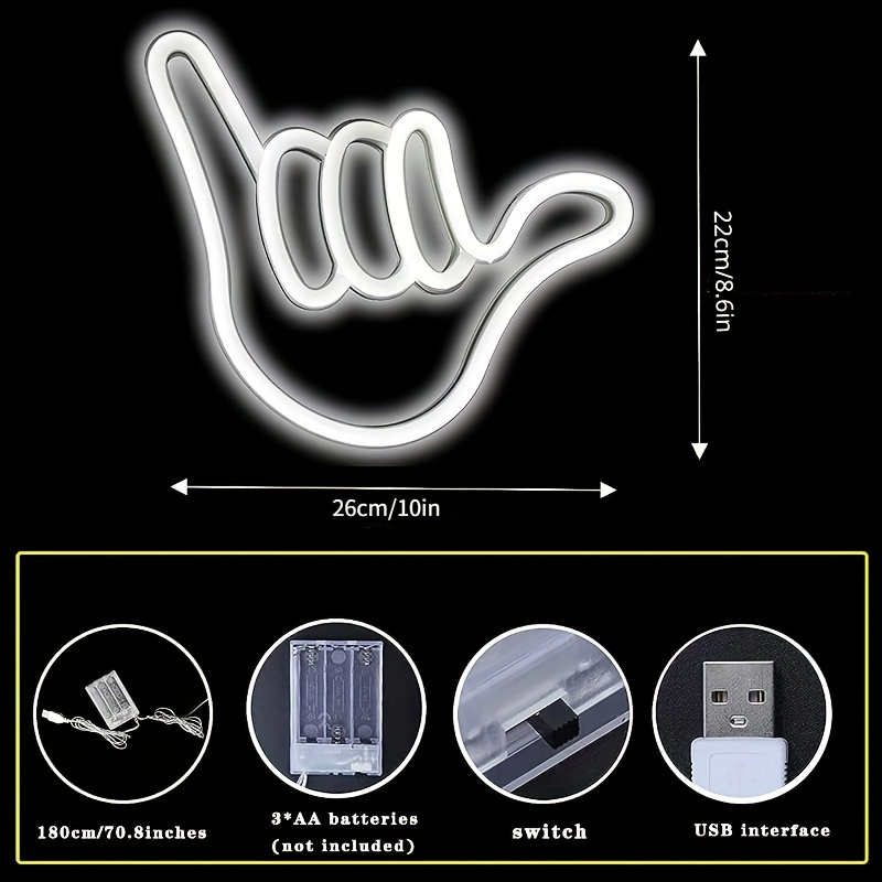 Finger Heart Neon Sign Handmade Led Love Gesture Light For Wall