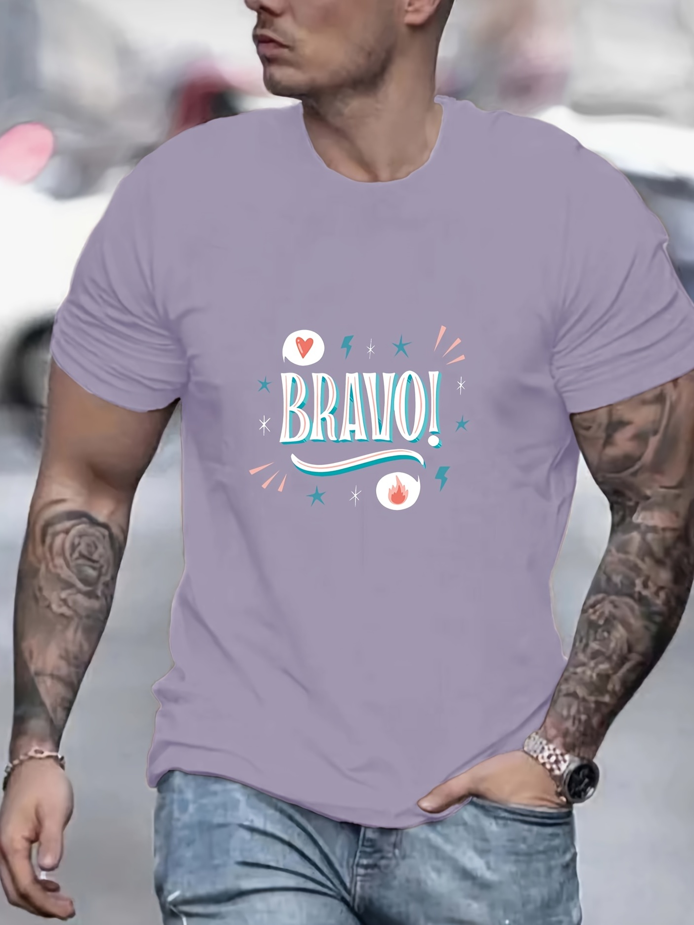 Bravo Print Men's Graphic Design Crew Neck Active T shirt - Temu