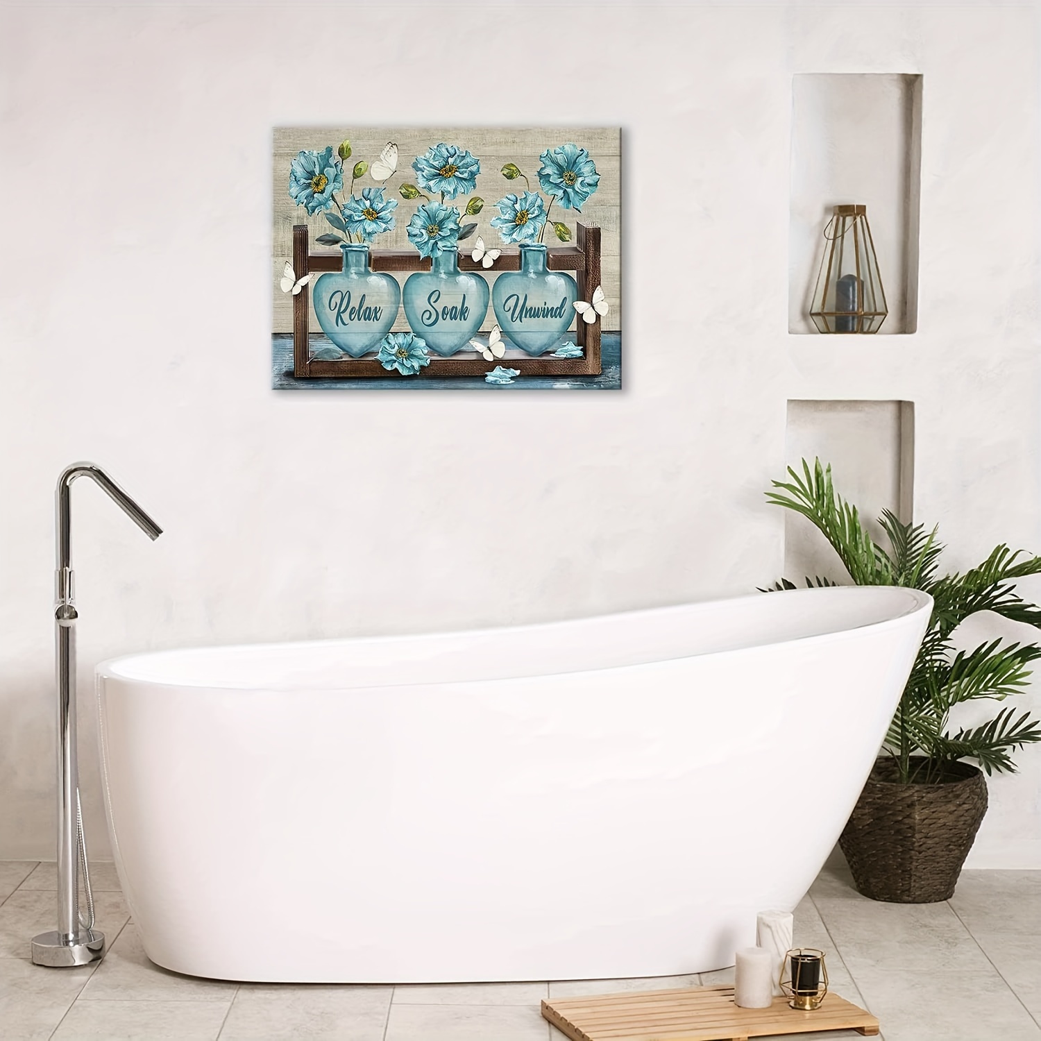 1pc Decorazione Da Parete Per Il Bagno Con Fiori In Stile Rustico Con  Cornice In Legno