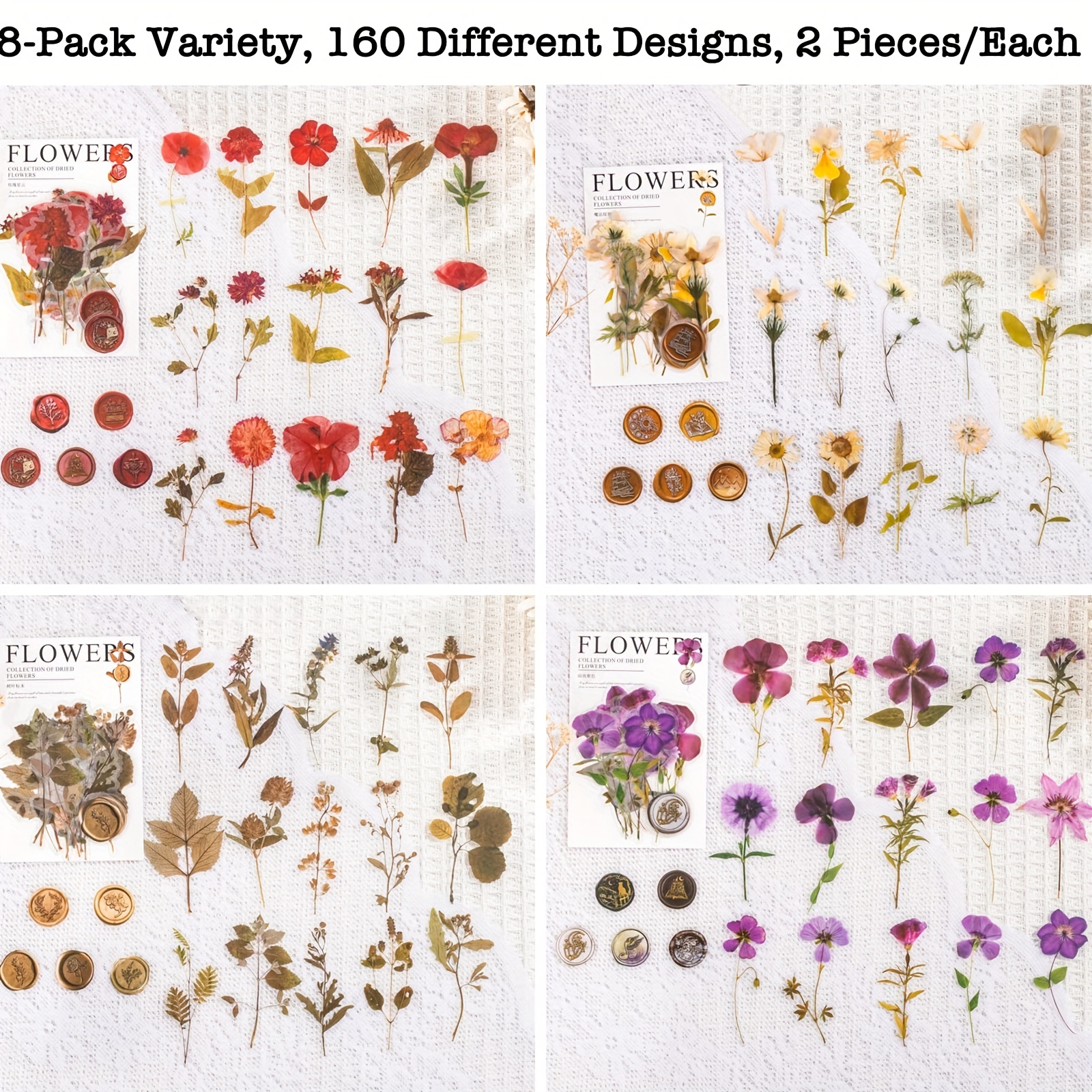 NESSCCI Pressed Flower Themed Stickers (Assorted 240 Pieces,12 Sheets)  Scrapbook Supplies,Stickers for Journaling,Dried Floral Resin