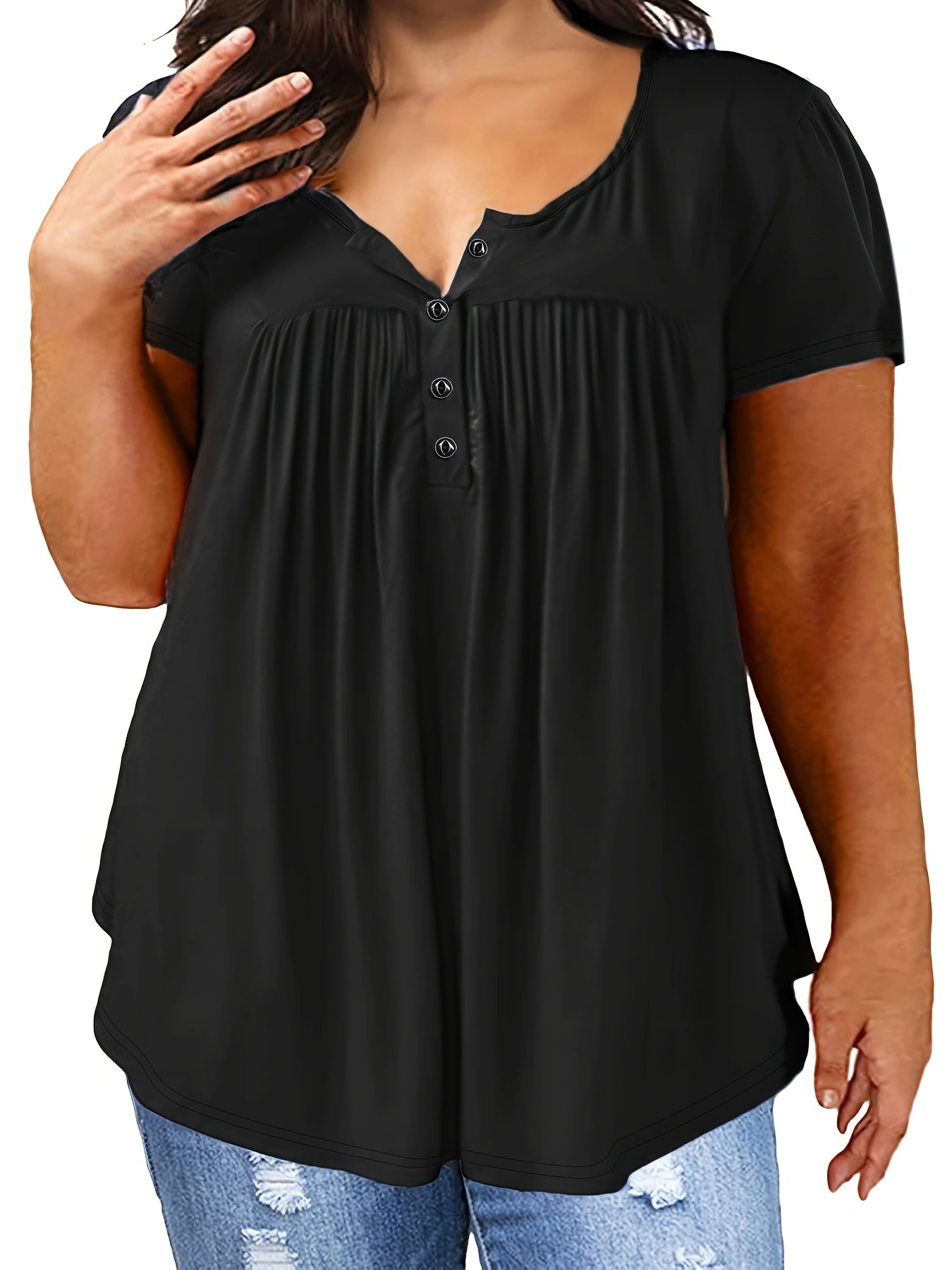 Plus Size Casual Sports Top Women's Plus Plain Short Sleeve - Temu