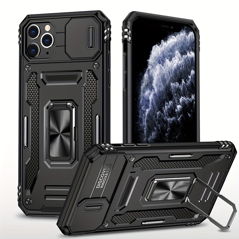 

Phone Case For Iphone 11 12 13 14 15 Pro Max 14 15 Plus Back Cover Case Pc + Tpu With Camera Protection Ring Kickstand With Strong Adsorption Metal Plate For The Car Holder.