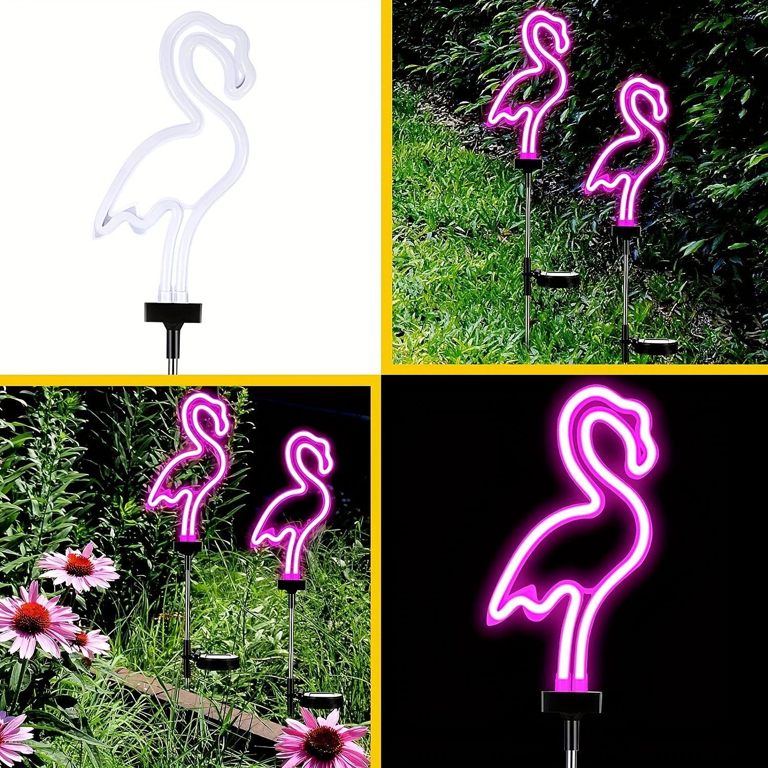 1 2pcs flamingo solar lawn lights outdoor flamingo neon lights for home yard lawn decorative flamingo pink waterproof decorative flamingo lights for garden patio access details 5