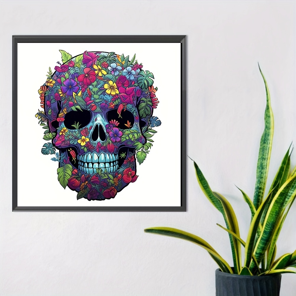 Frameless Diy 5d Diamond Painting Set Flower Skull Diamond - Temu