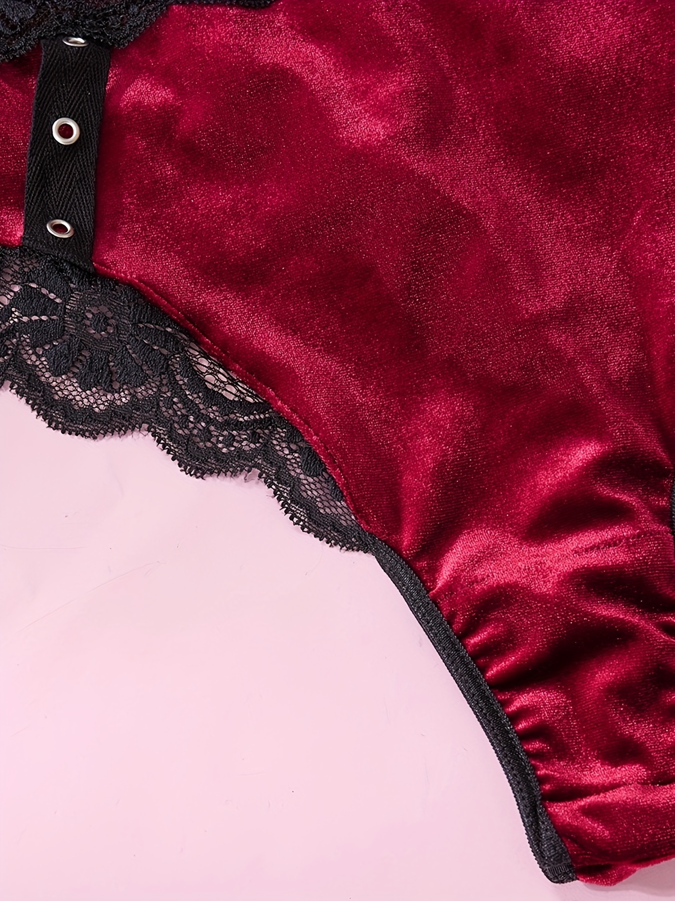 Hot Colorblock Contrast Lace Teddy Grommet Thong Bodysuit - Temu