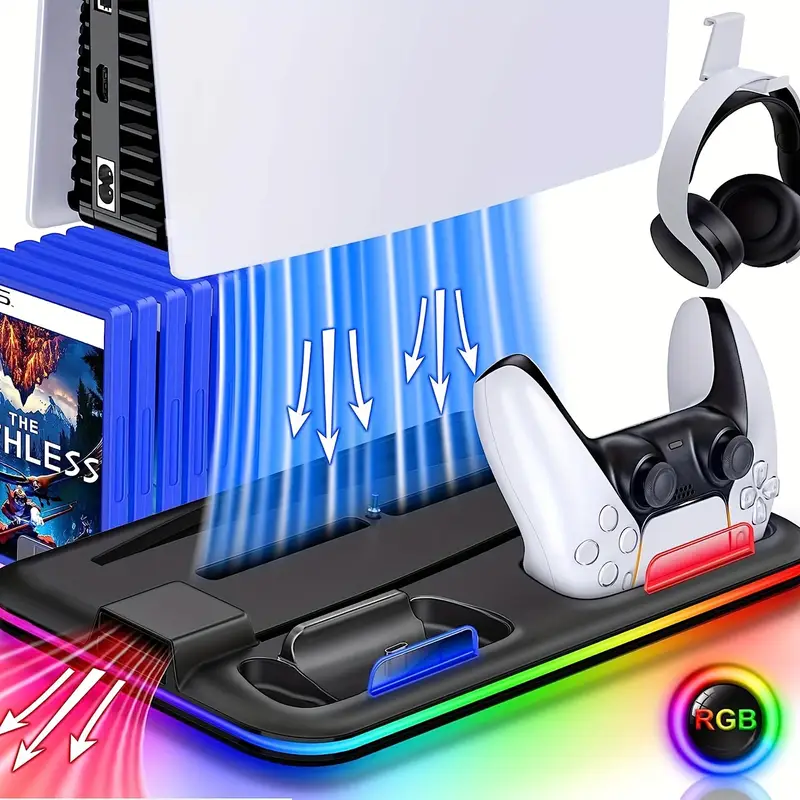 1pc Station De Refroidissement Avec Support De Lumière RGB Avec Ventilateur  De Refroidissement Pour PS5 Disc