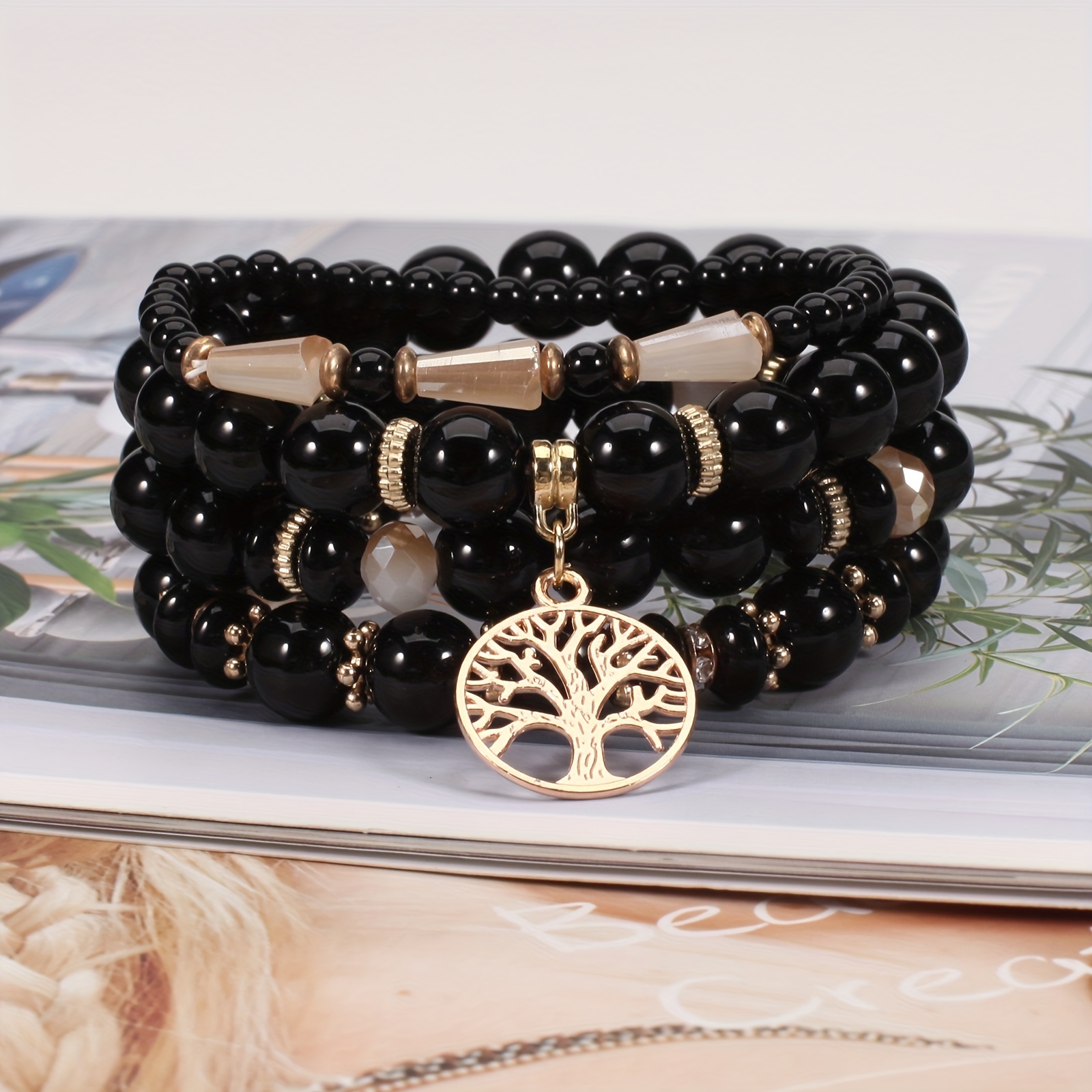Women Boho 4pc Tree Of Life Bead Bangle Bracelet Gift Jewellery UK