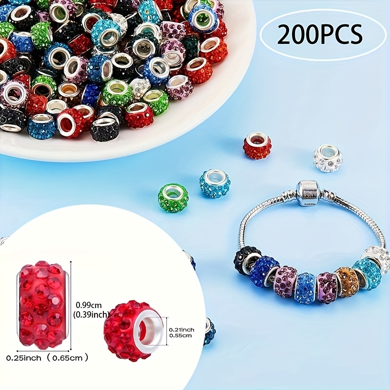 60Pcs Assorted European Beads for Jewelry Making Large Hole Spacer Beads  Charm Beads Rhinestone Beads for DIY Crafts Bracelet