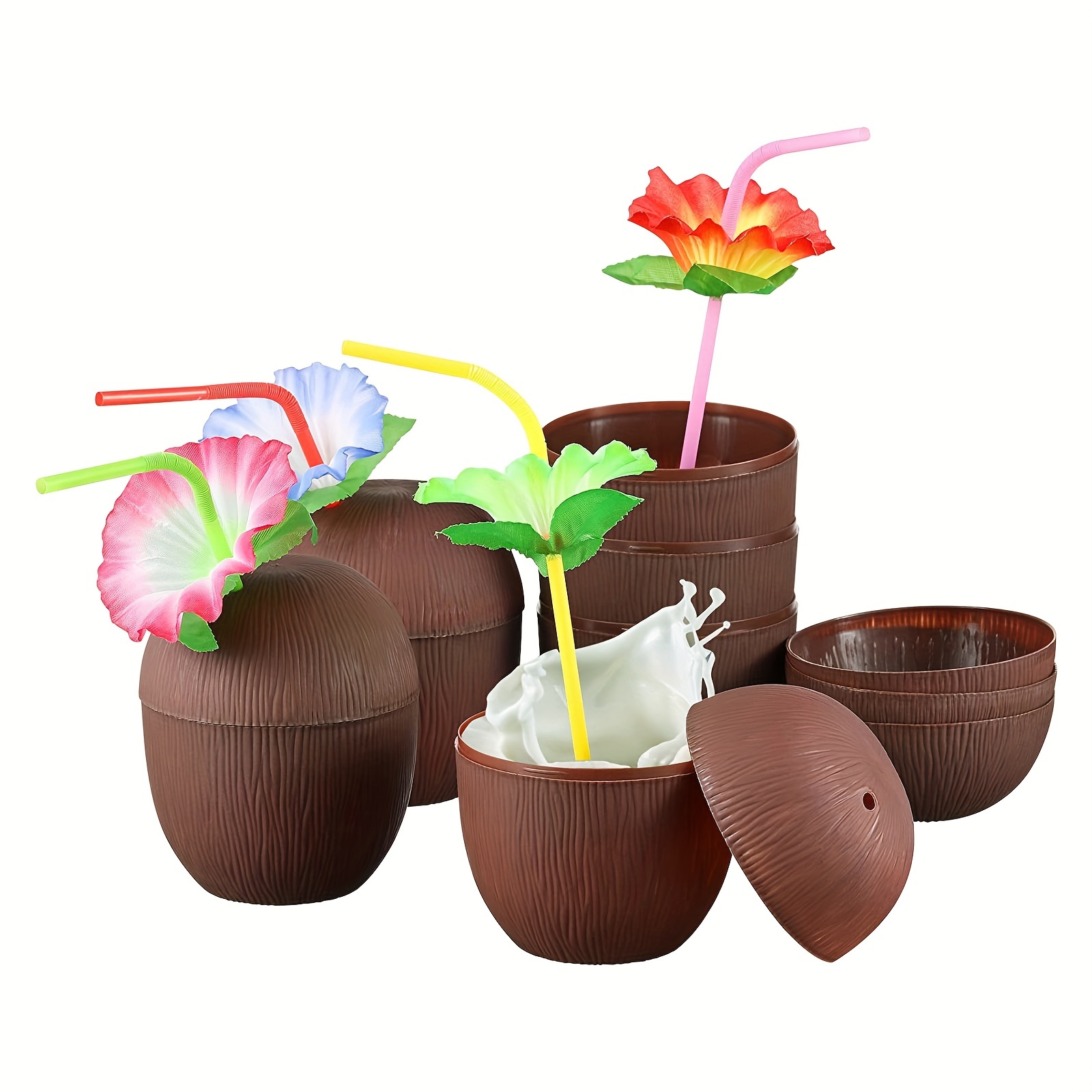 Hawaii Theme Plastic Cups With Lids and Straws: Luau Plastic Drink