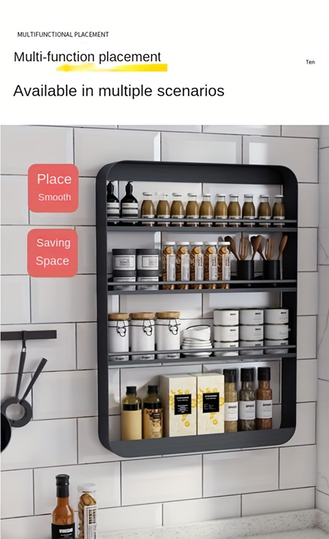 Bathroom Wall Mounted Shelf Multifunctional Toiletries Storage Rack Kitchen  Seasoning Bottle Storage Rack Cosmetics Organizer