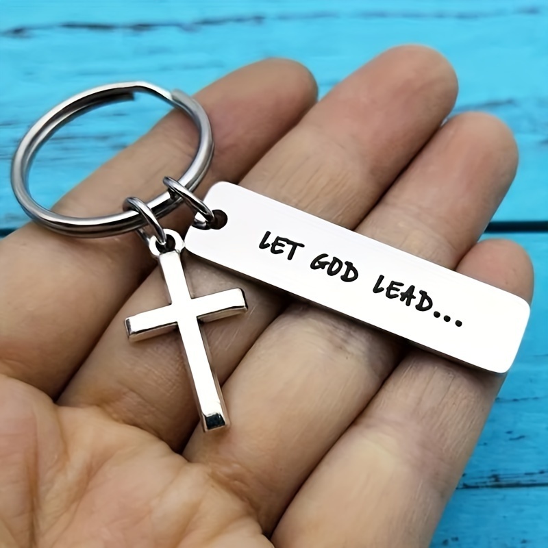 

1/2pcs Let God Lead Cross Keychain Men's Keychain Religious Keychain