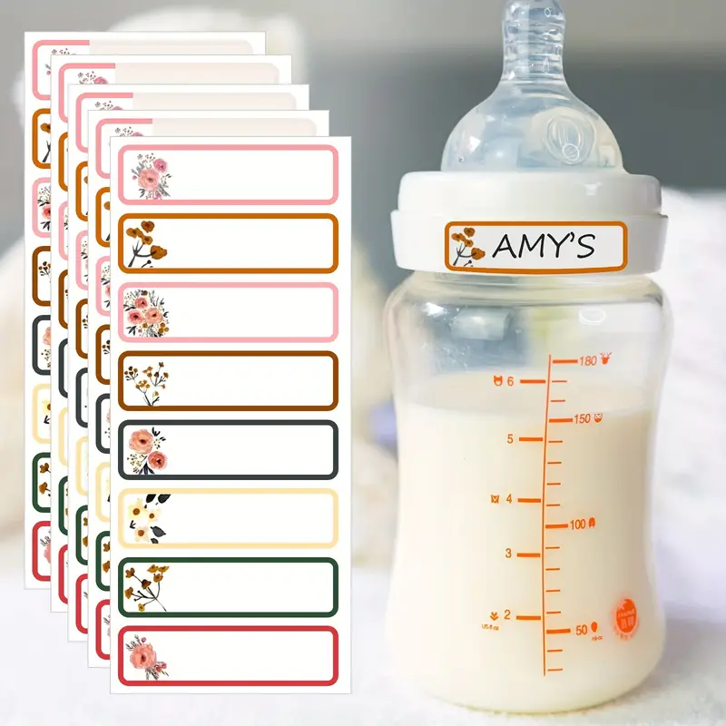 Cute Girly Waterproof Baby Bottle Labels Floral Design Name - Temu