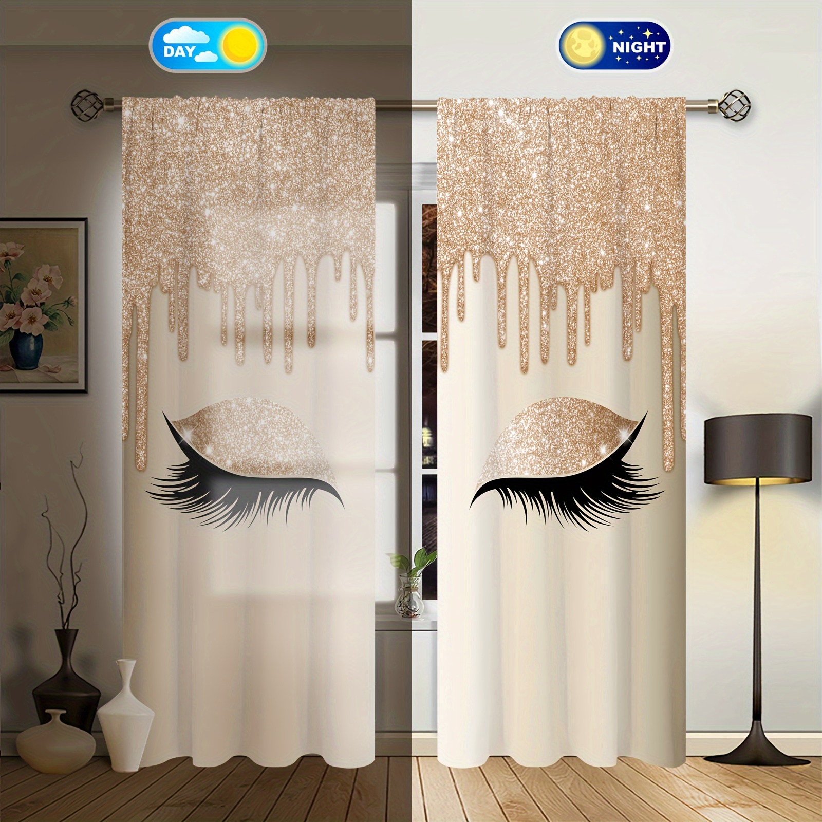 2pcs eyelash printing curtain rod pocket window treatment for bedroom office   room study home decor room decoration aesthetic curtain details 27