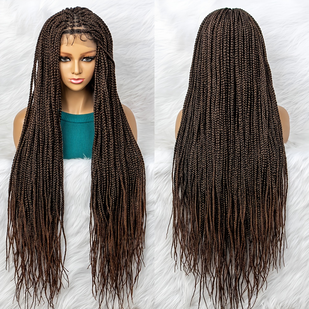 Hand-braided Lace Front Twist Braid Wig With Baby Hair 13x6 Side Part  Braided Ombre Black to Blue Synthetic Lightweight Box Braided Wig 