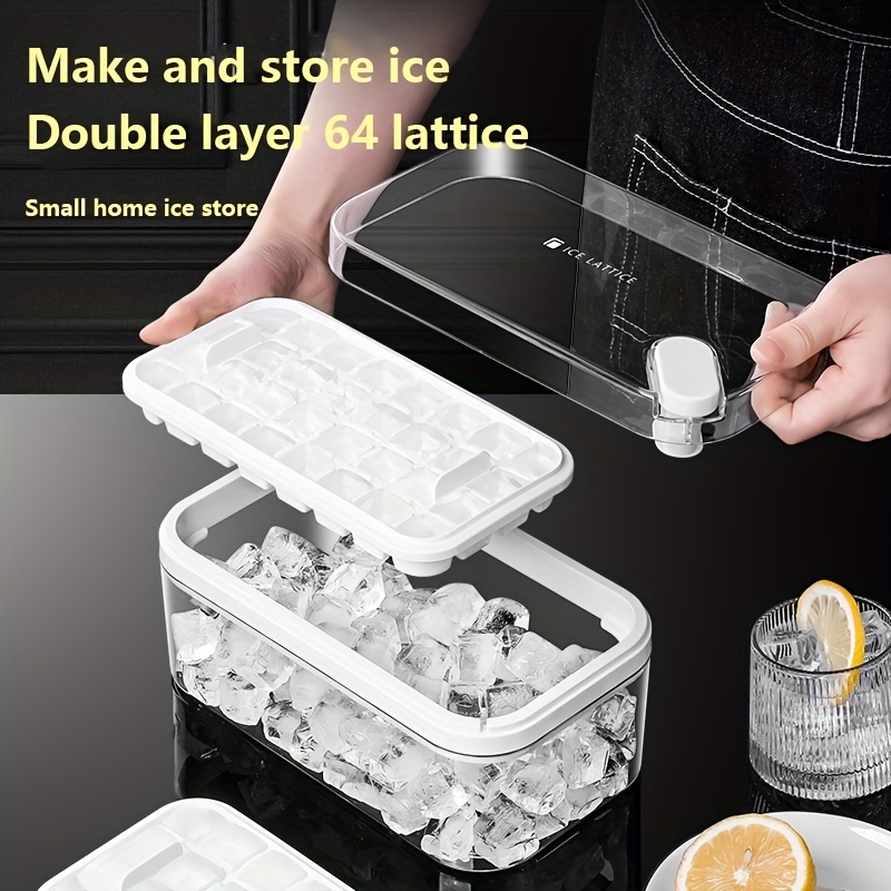 1pc Double Layer 64-cavity Easy Release Ice Cube Tray With Ice Shovel