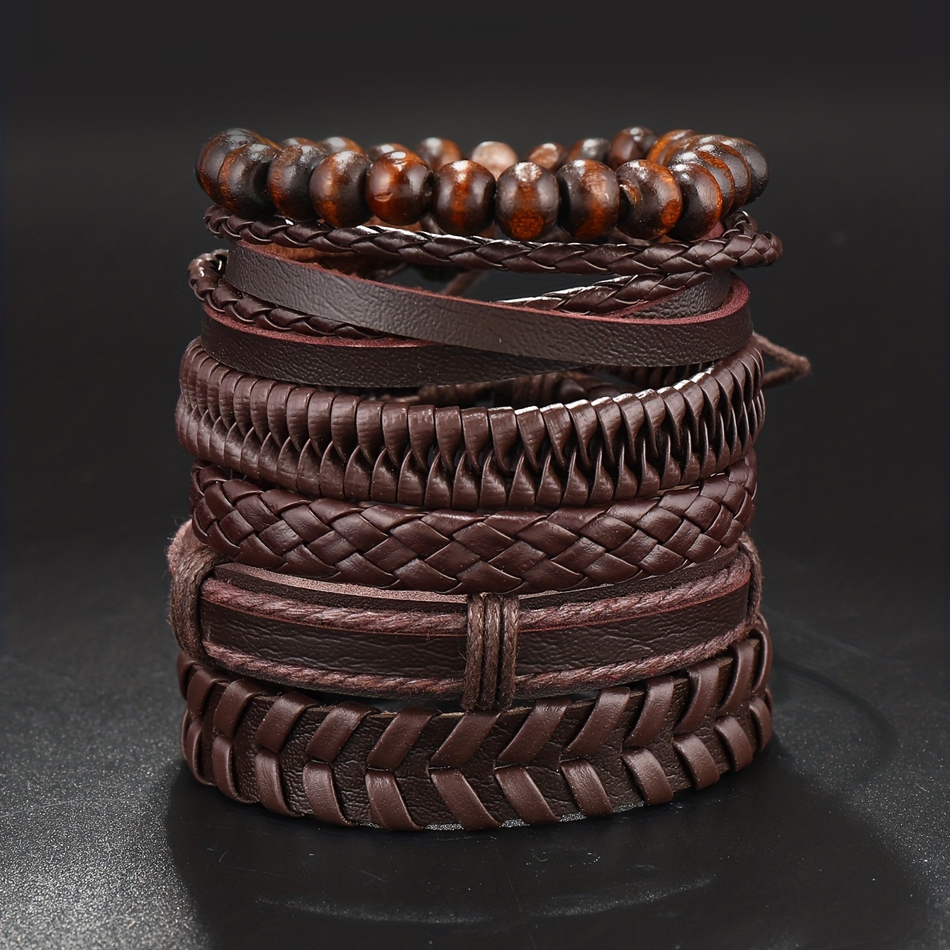 6pcs/set Fashionable Pu Leather Men's Bracelet Jewelry