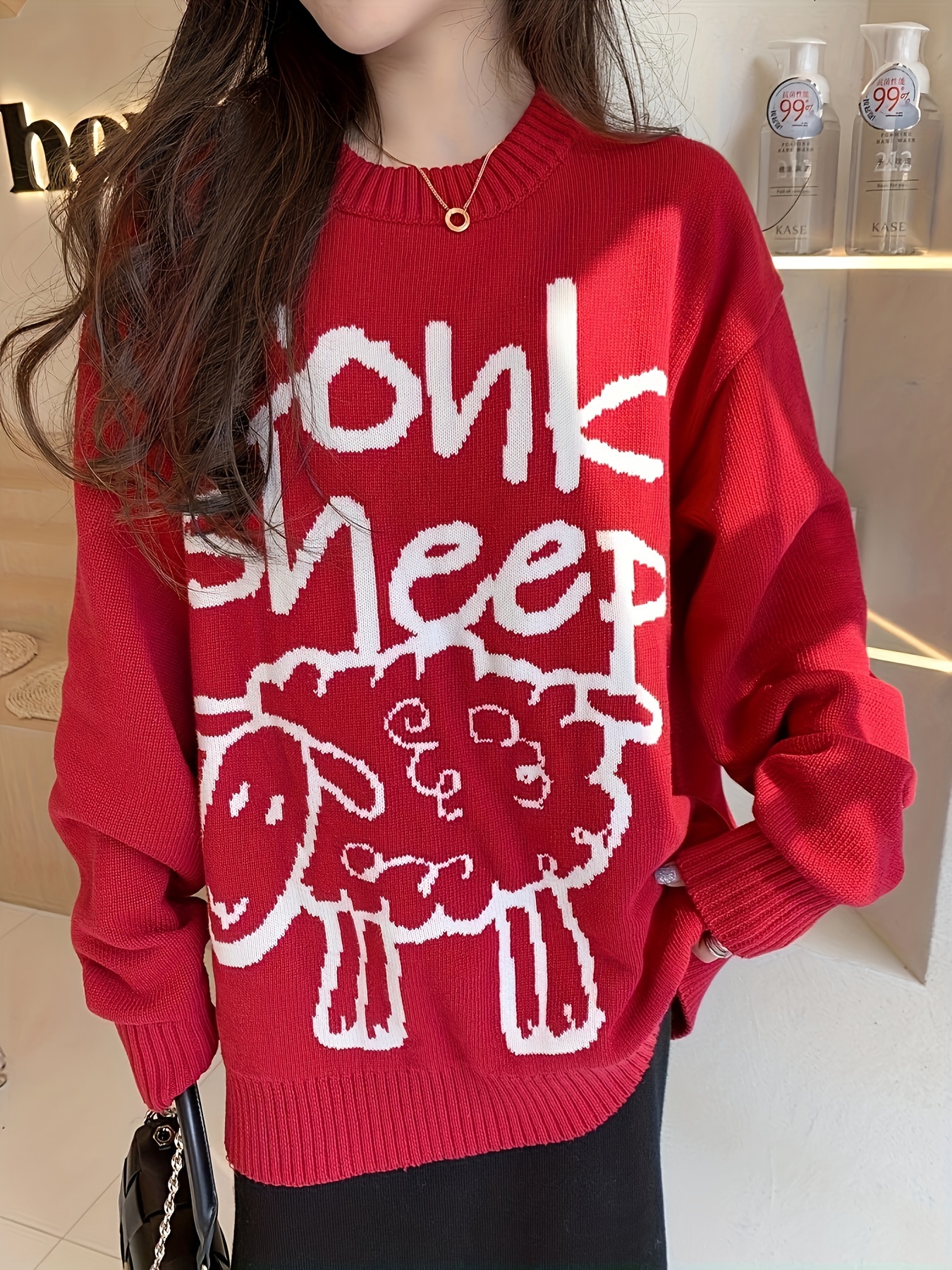 Female Autumn Knit Loose Cardigan Sheep Sweater Women Cute Cartoon V Neck  Coat