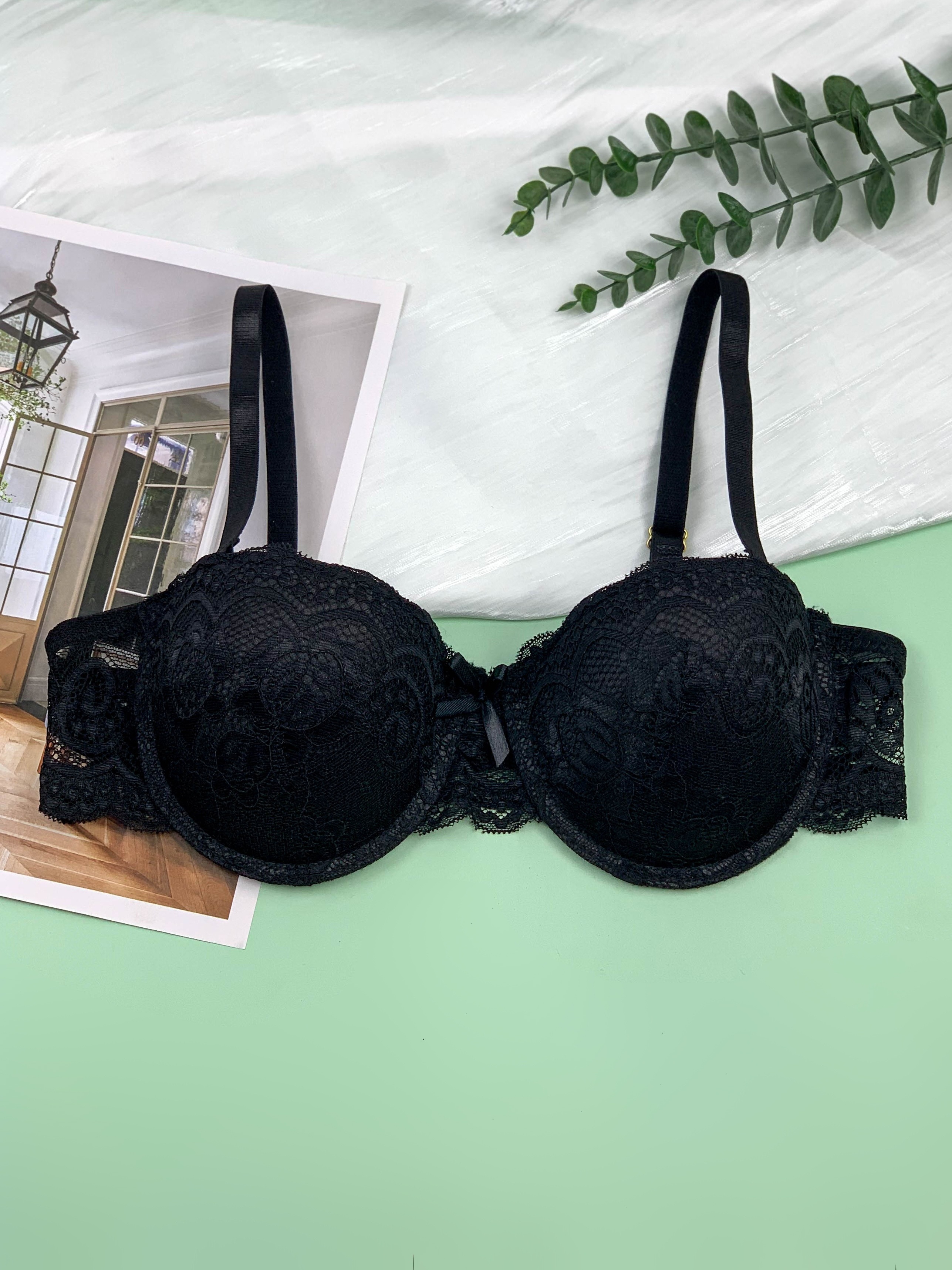 Buy BAICLOTHING Big Size Womens Full Coverage Non-Padded Underwear Floral  Embroidery Bow Wireless Bra 34 36 38 40 42 44 B C D E Black Cup Size 90B at