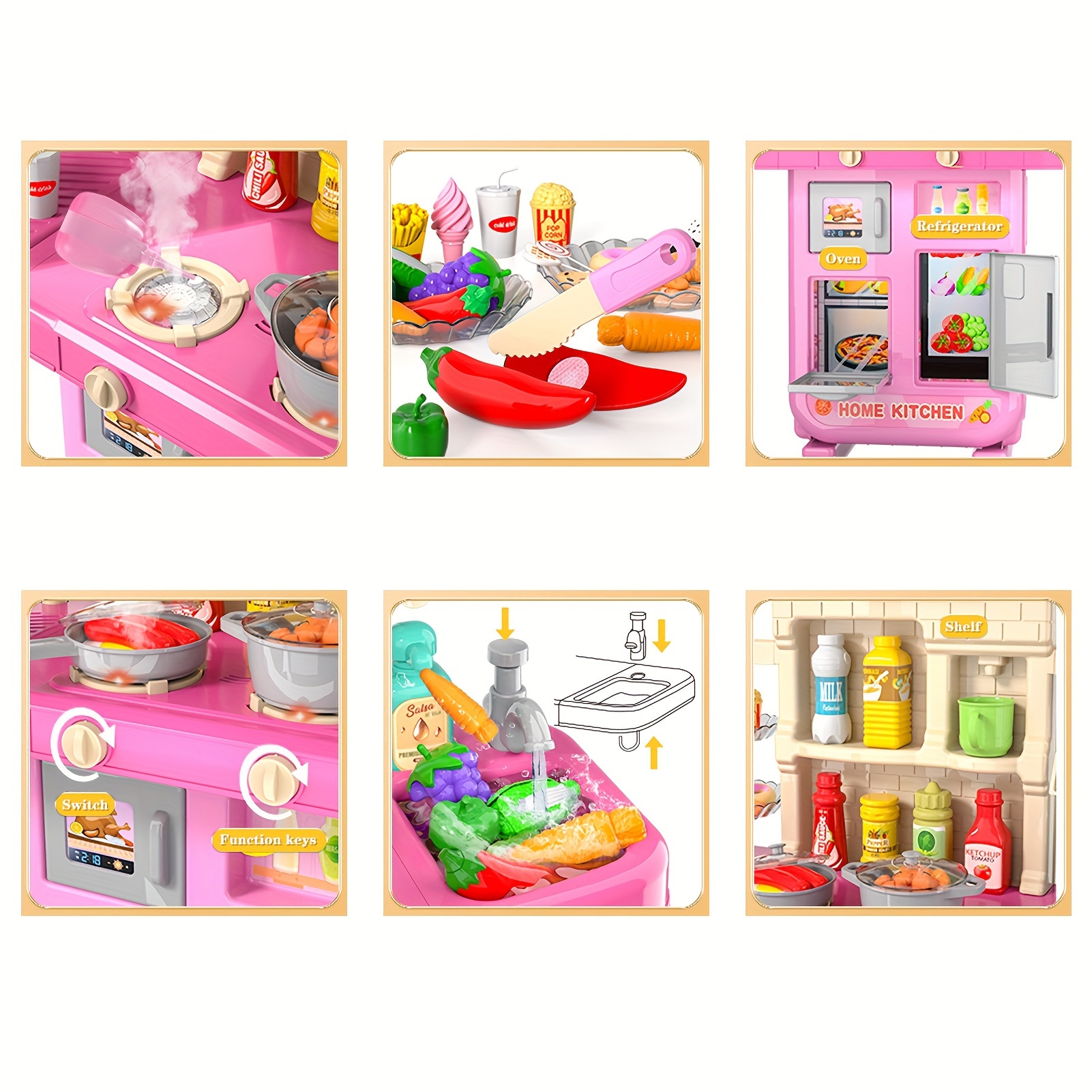 Kids Play Kitchen Playset Bambini Piccoli, Set Cucina Giocattolo Giochi  Finzione Cibo Giocattolo E Sedia Bambine E Bambini Età Compresa 3-8 Anni, Set  Accessori Cucina Luce, Suono E Spruzzo, Bambine E Bambini