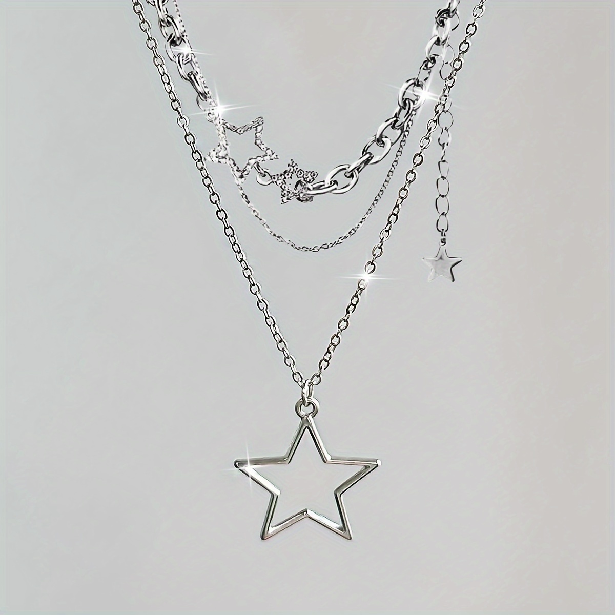 Y2k Punk Style Star Inlaid Zircon Multilayer Star Necklace - Temu