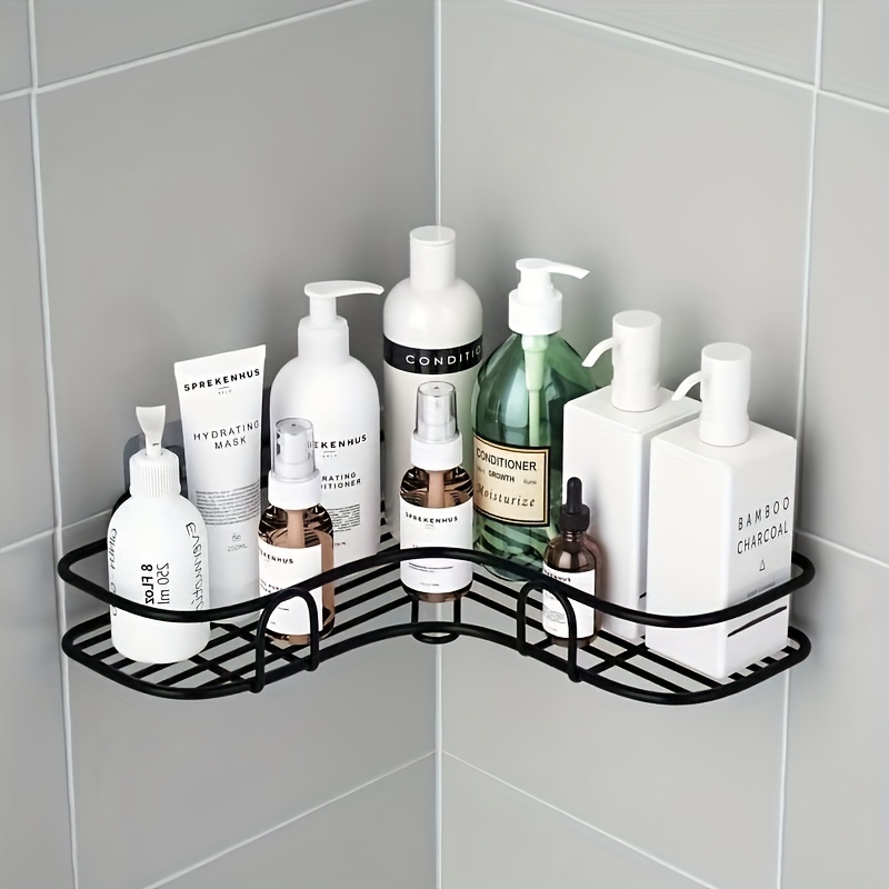 Adhesive Corner Shower Shelf with Hooks and Soap Holder