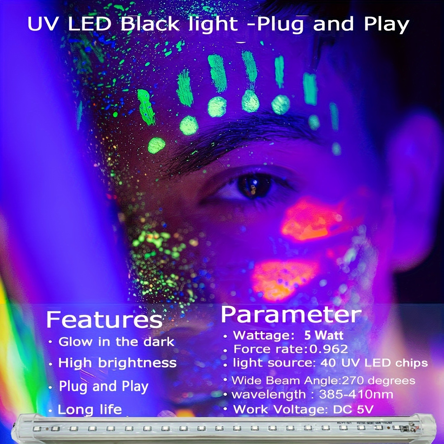 Led Black Light Bar Usb Uv Blacklight Tube Glow In The Dark - Temu