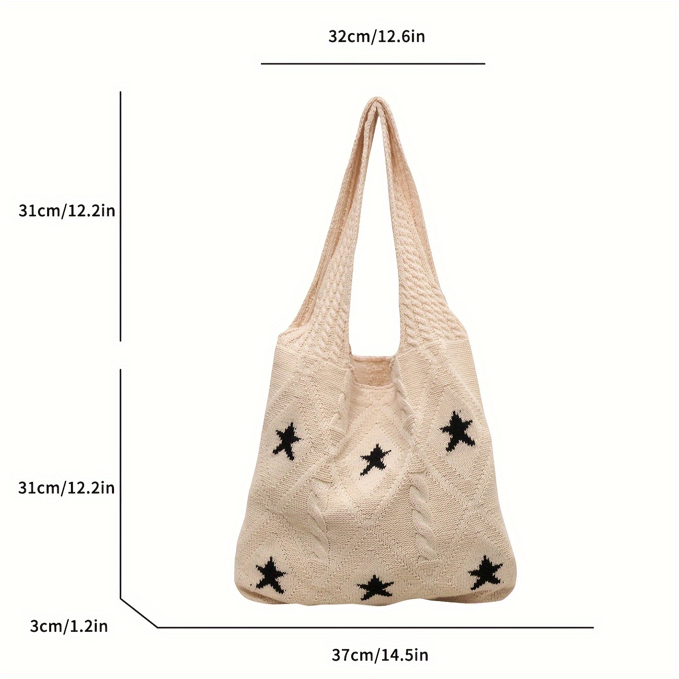 star pattern knitted tote bag aesthetic crochet bag for women retro woven shoulder bag for travel beach