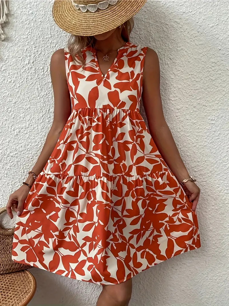 notched neck tiered dress sleeveless casual dress for summer spring womens clothing orange 3