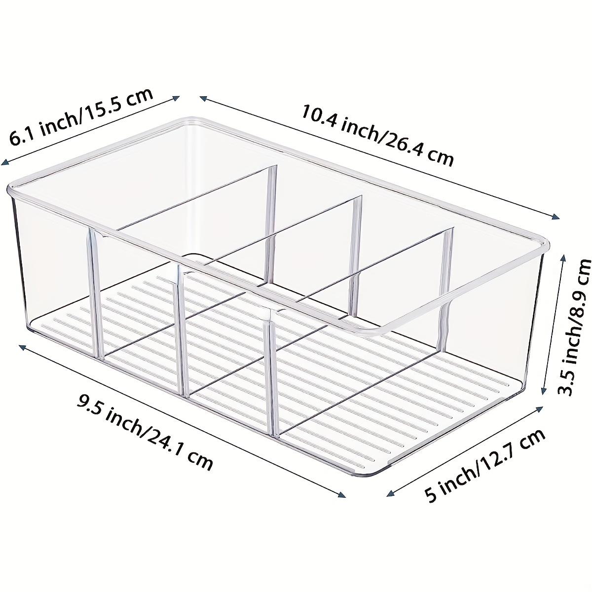 Food Pantry Storage Bins - Clear Plastic Organizer with Dividers - 2 Pack