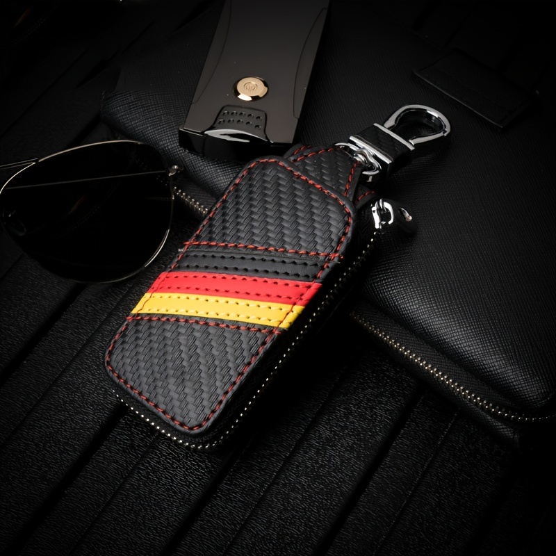 2 Pieces Universal Car Key Case Leather Car Key Chain Case Holder Key Fob  Protector Car Key Fob Cover Case with Metal Hook and Zipper for Remote