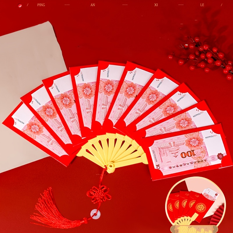 1pc New Creative Fan Red Packet Rabbit Year Fan Shape Lucky Red