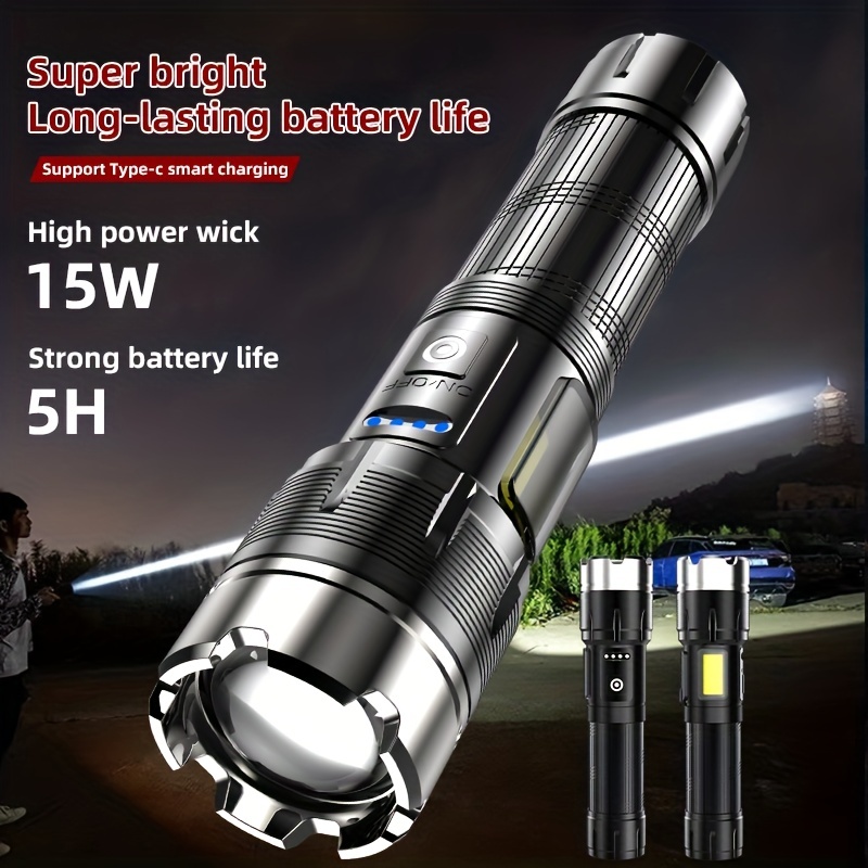 Rechargeable Led Torch Light Long Battery Life Battery - Temu