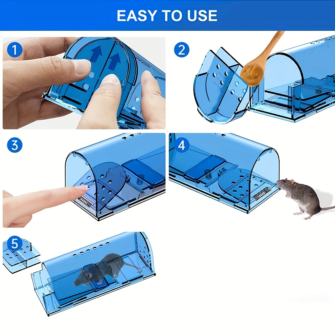 Original Humane Mouse Traps, Easy to Set, Kids/Pets Safe, Reusable for Indoor/Outdoor Use, for Small Rodent/Voles/Hamsters/Moles Catcher That Works