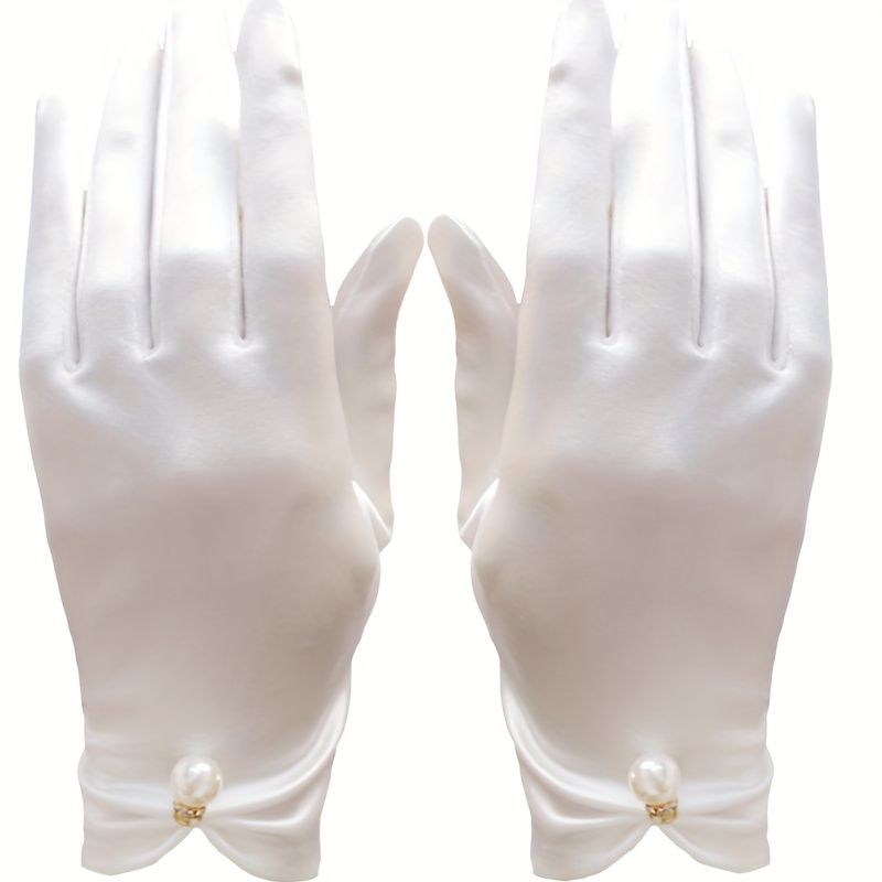 Guantes Blancos satinados para mujer, manopla de dedo completo, Anti-UV,  pajarita, fina, corta, elegante, Perla - AliExpress