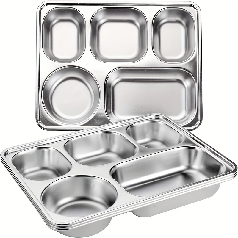 6pcs square stainless steel dining plate separated   dining plate canteen tableware household dining plate kitchen supplies